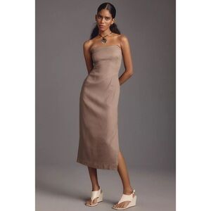 ANTHROPOLOGIE NWT Neutral Taupe Linen Blend Strapless Midi Dress L